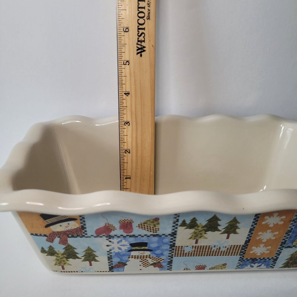 Christmas Snowmen Ceramic Bread Pan Bakeware Christmas Winter - Picture 7 of 8